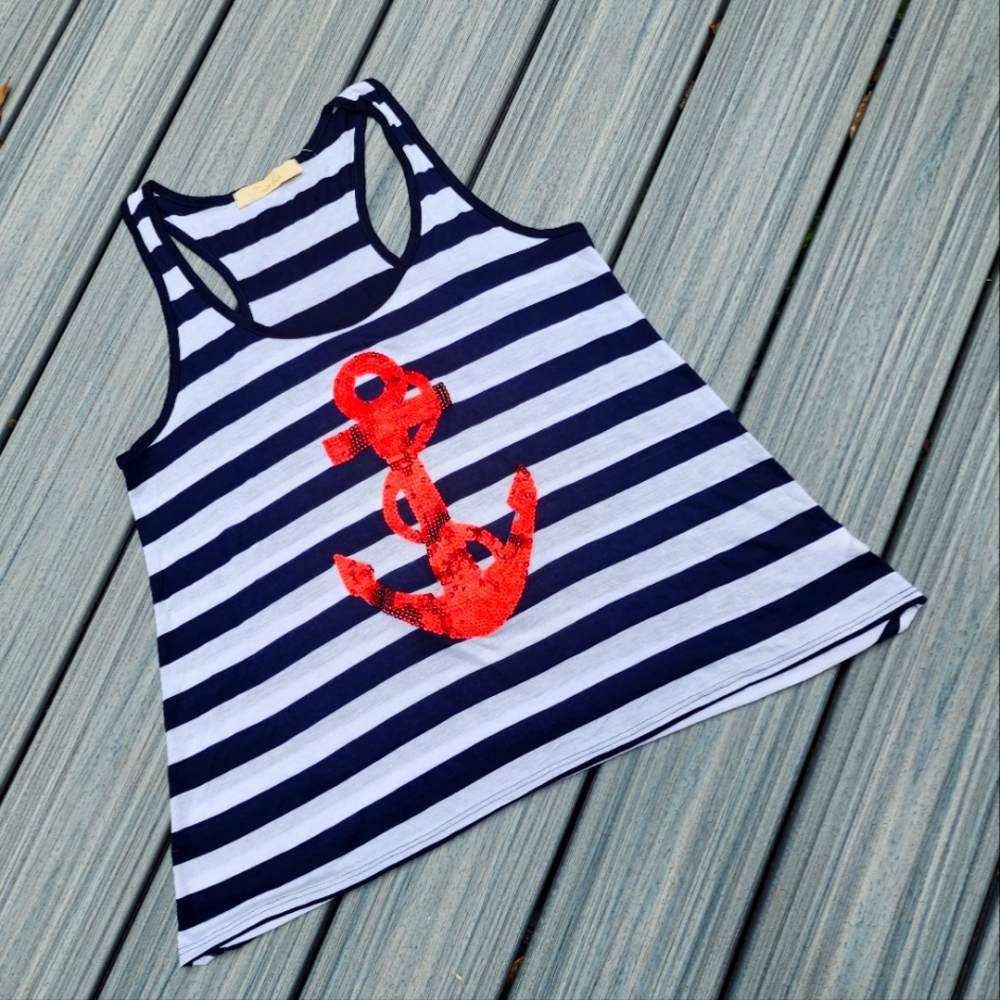 NWOT L Seqins ANCHOR Striped racerback tank